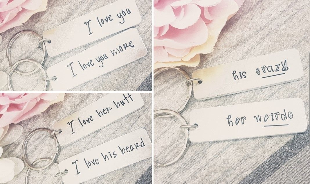 Couples Keyrings - 2x rectangle keyrings - Your own wording
