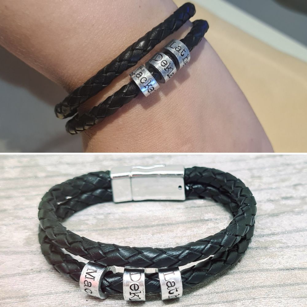 Genuine Double Leather Bracelet with Personalised Beads