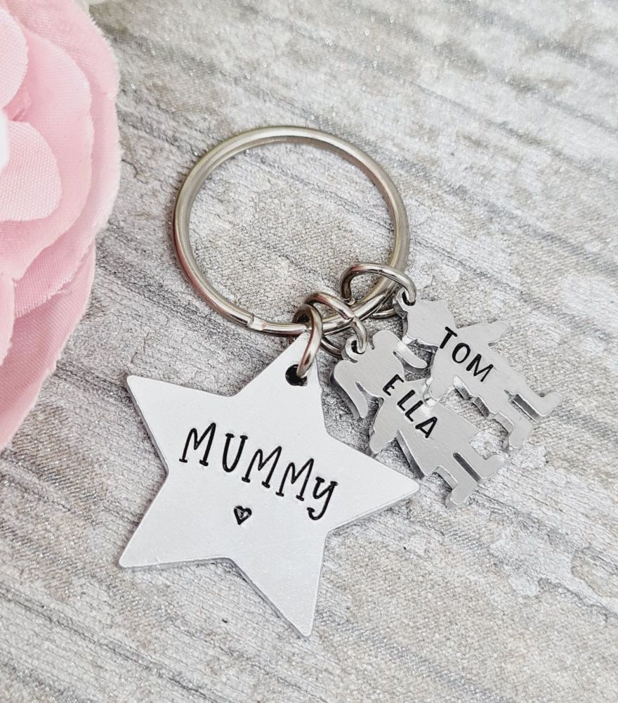 Family Star Keyring with personalised boy/girl charms