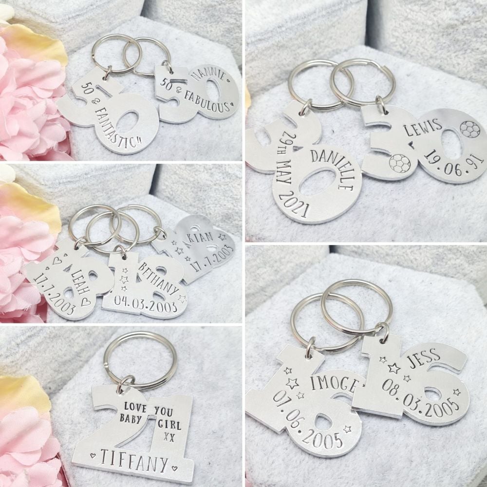 Number Shaped Keyrings - Personalised to suit
