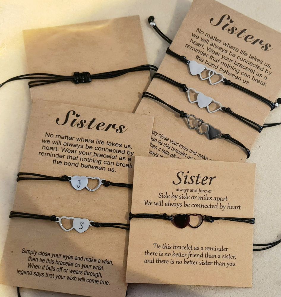 Sister Wish Bracelets - With Backing Card - Personalised with initials 