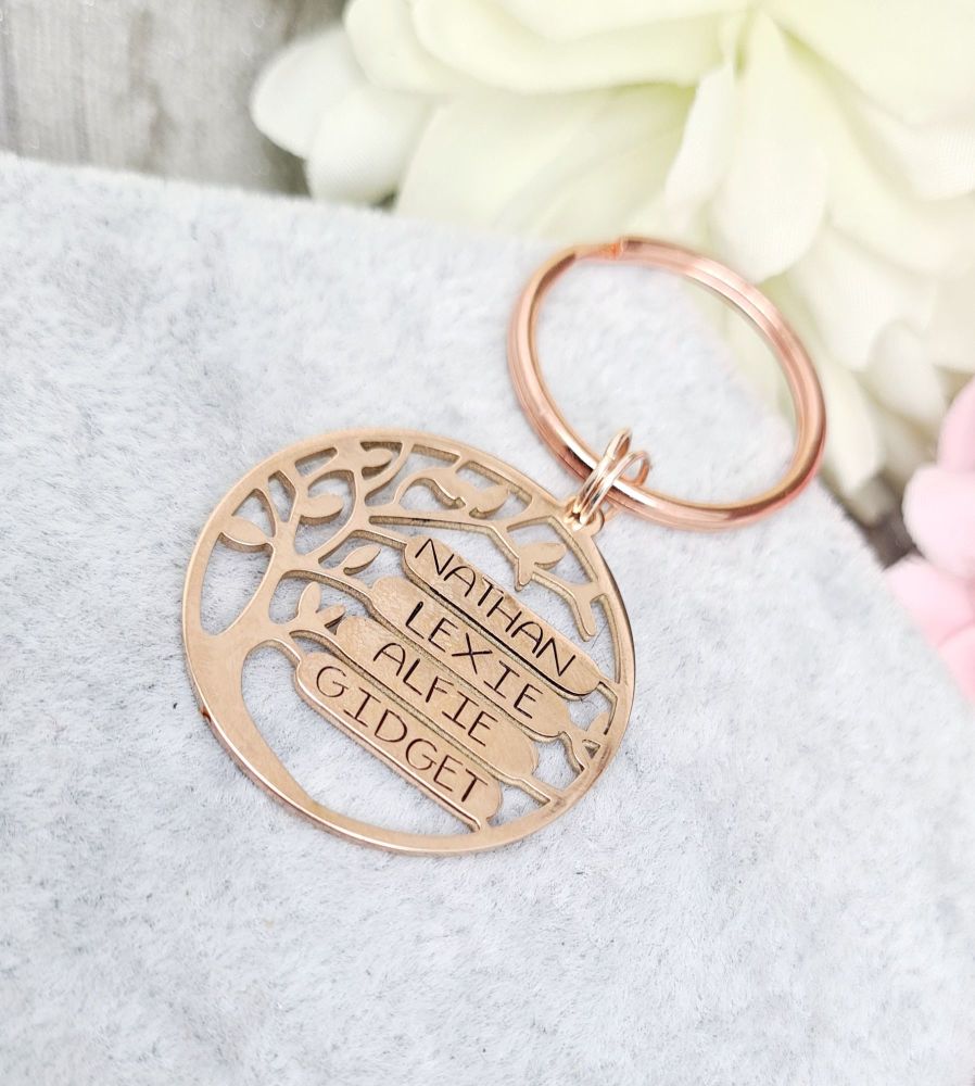 Family Tree  Keyring - Copper - 4 Spaces