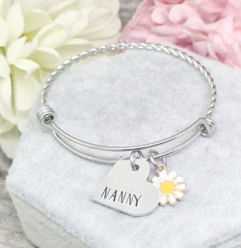 OFFER Twisted Bangle with Relative Personalised Charm - Complete with Daisy