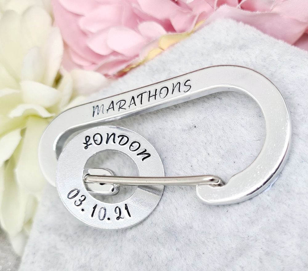 Marathon Carabiner - With personalised Place/Date washer charms
