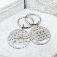Family Tree Keyring - Stainless Steal - 4 Spaces
