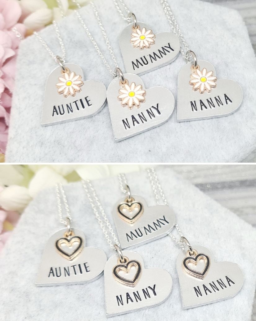 Female Relative Heart Necklaces - Flowers or Hearts. *£5 offer for international women's day*