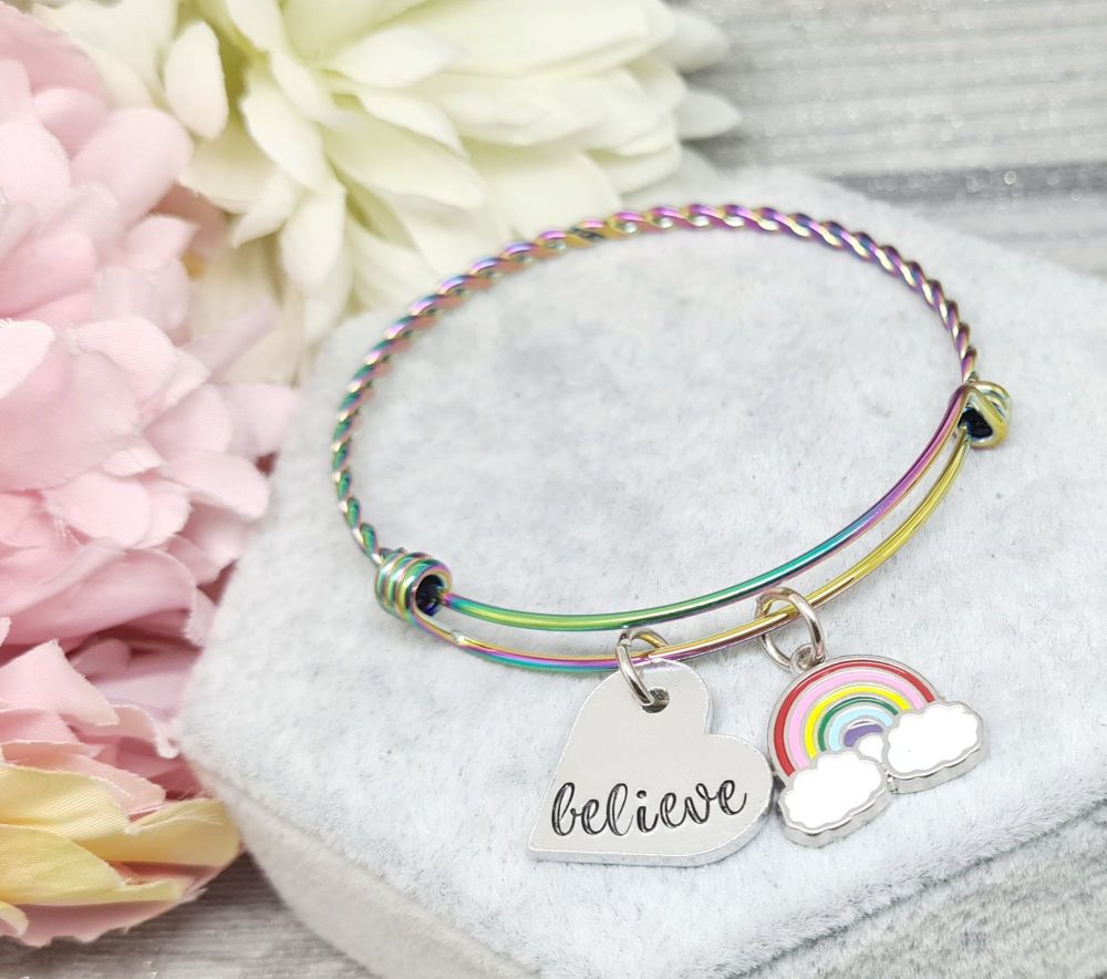 Believe - Rainbow - Twisted Bangle **FIVER FRIDAY**