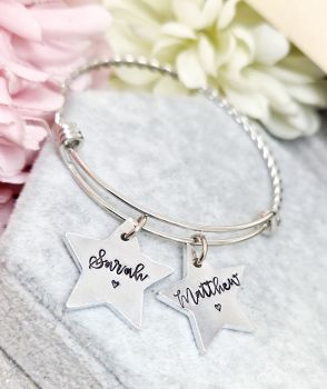 Star charms, Personalised name twisted bangle