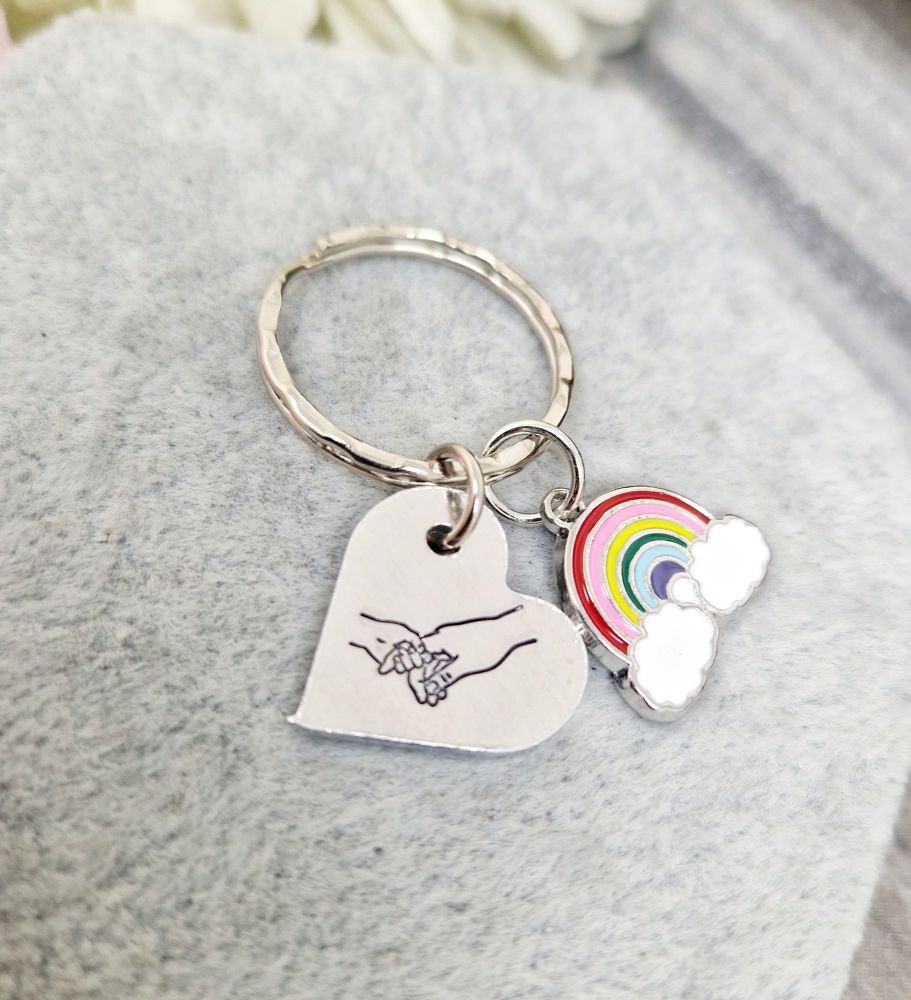 Holding Hands - Heart Keyring - with Rainbow