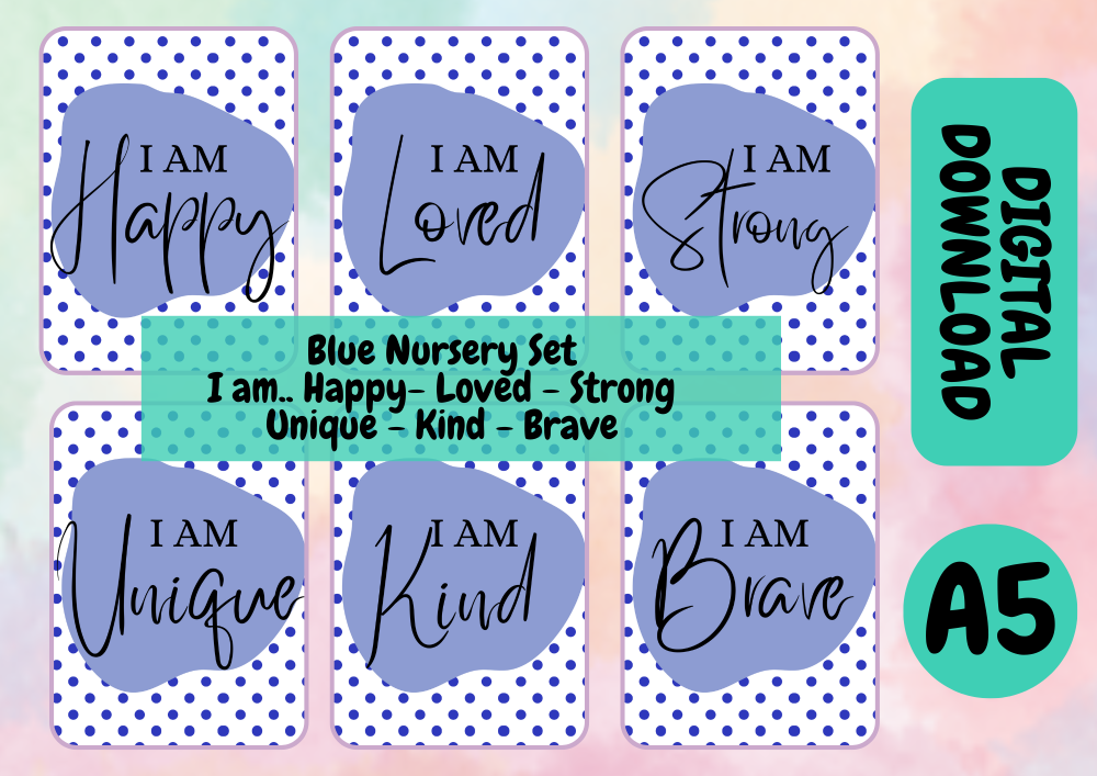 I Am.. Nursery Prints - Set of 6 - Blues