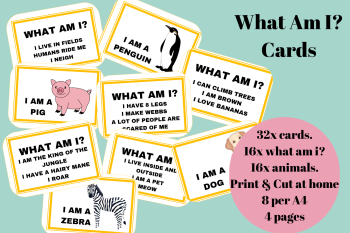 What Am I? ANIMALS -  Matching Card Game