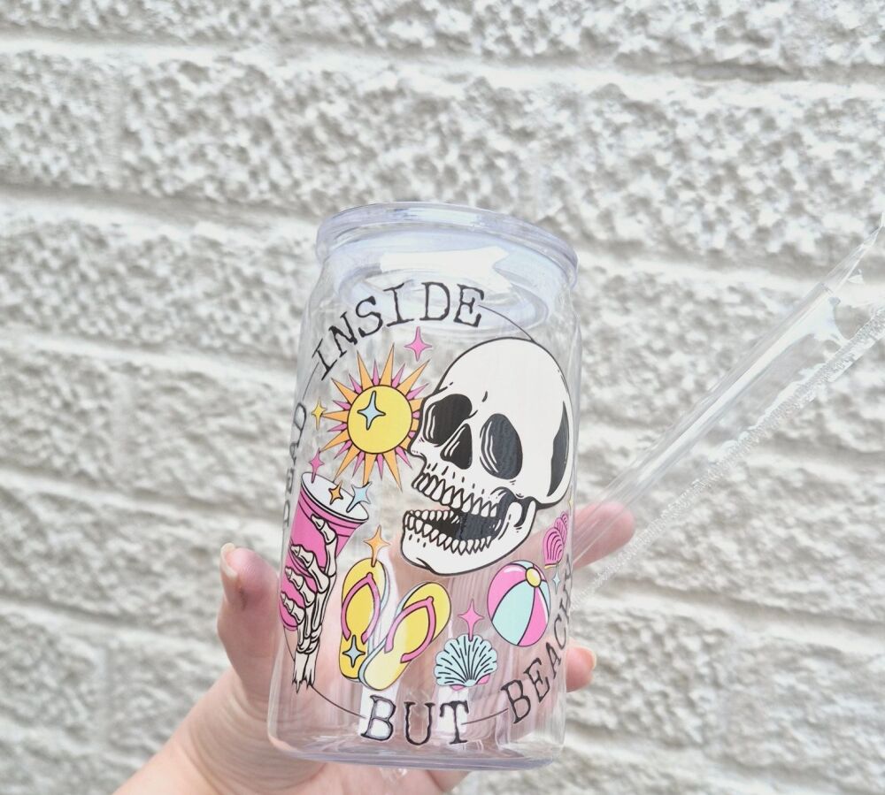 16oz Acrylic Cup with Straw - Dead Inside but Beachy