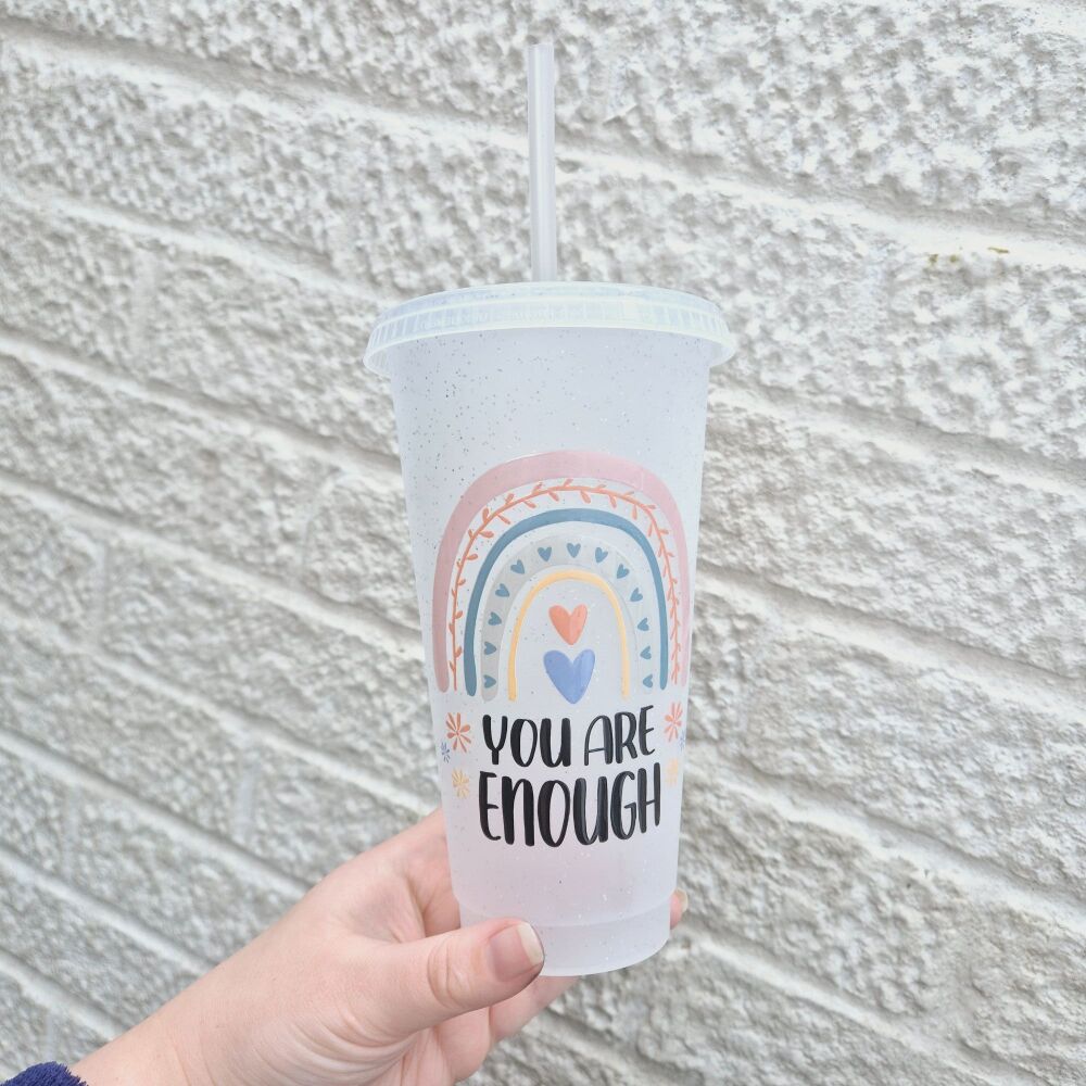 24oz Glitter Clear Cold Cup - You Are Enough