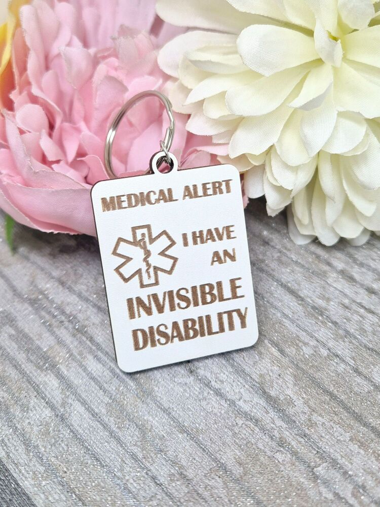 Medical Emergency Keyring - White MDF - Laser Engraved