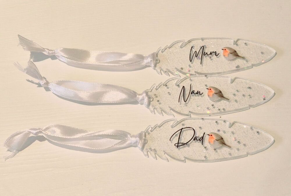 Feather Hanging Decoration - Personalised (Robin design)