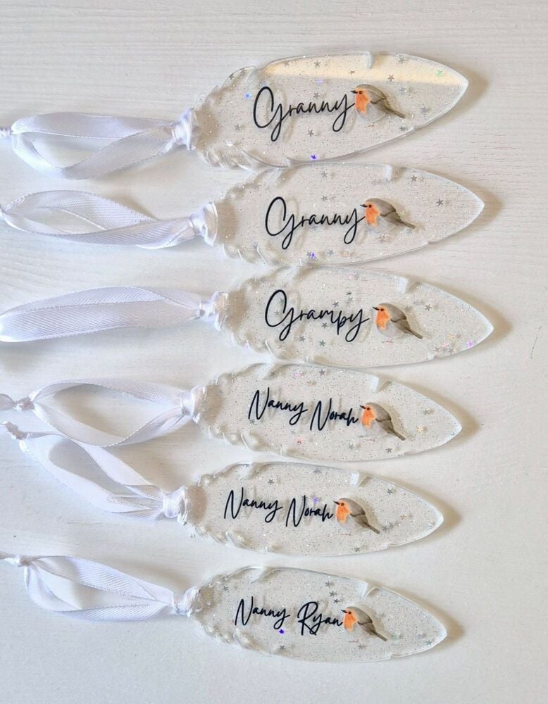 Feather Hanging Decoration - Personalised (Robin design)