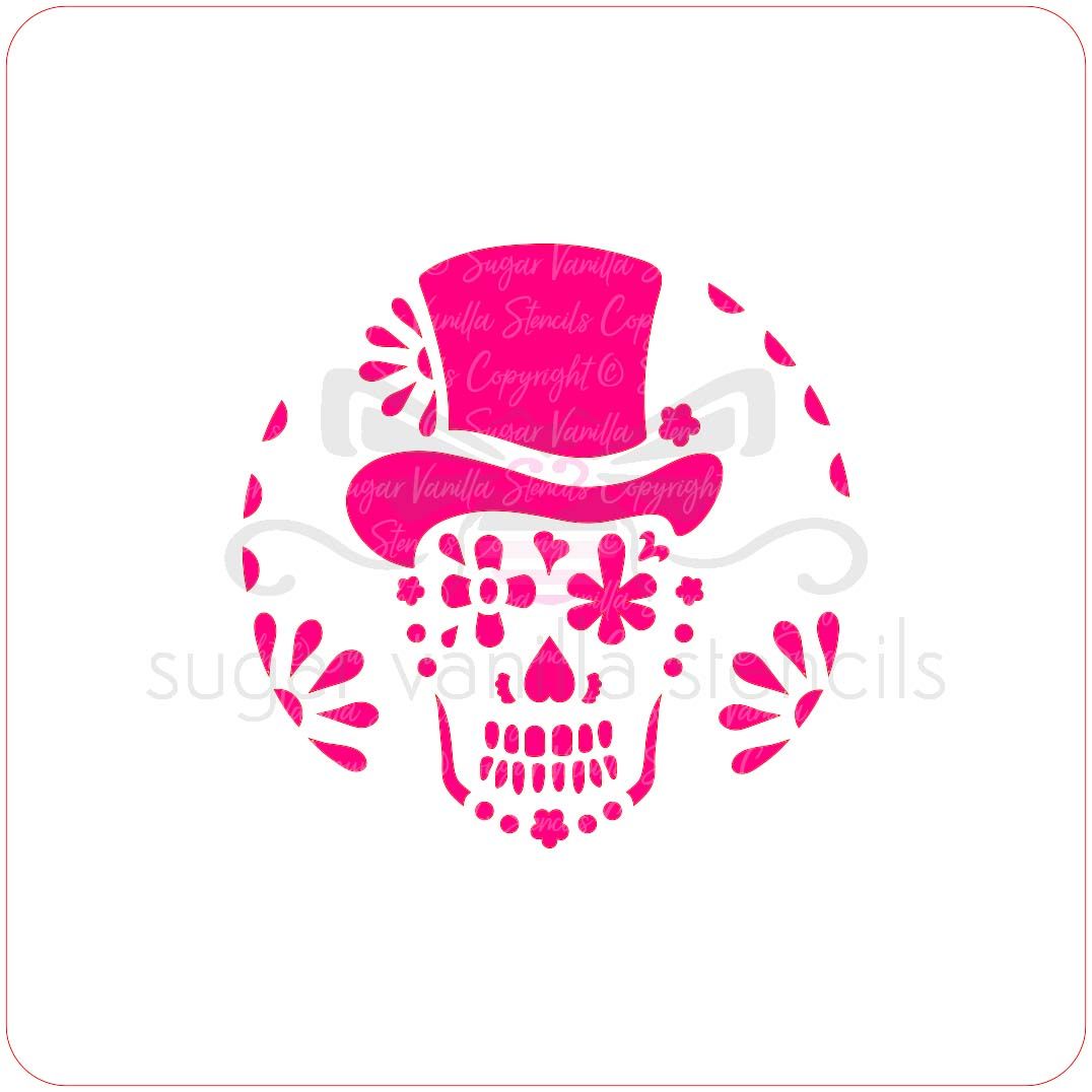 Sugar Skull in Top Hat Cupcake Stencil 