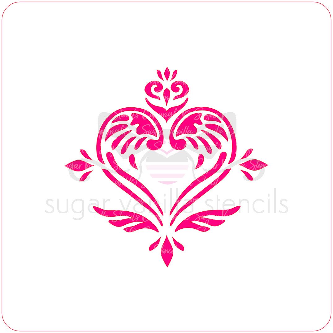 Angel Damask Cupcake Stencil (Winged Heart)