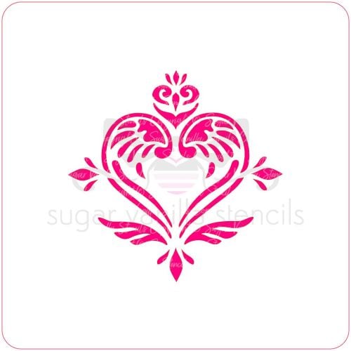 Angel Damask Cupcake Stencil (Winged Heart)