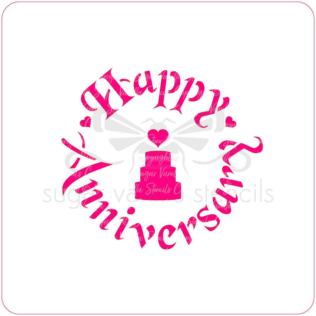 Happy Anniversary (with Wedding Cake) Cupcake Stencil 