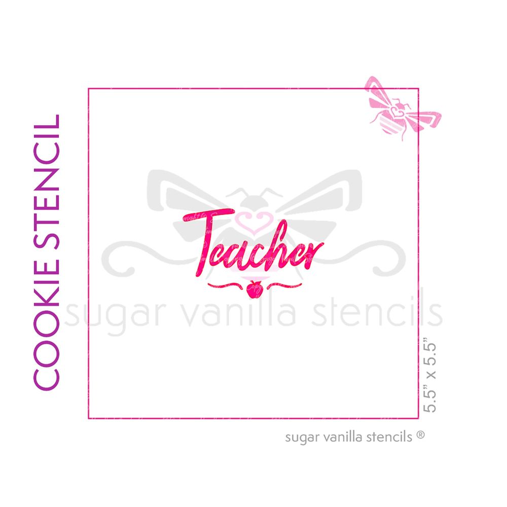 Teacher Cookie Stencil (with apple & swirl)