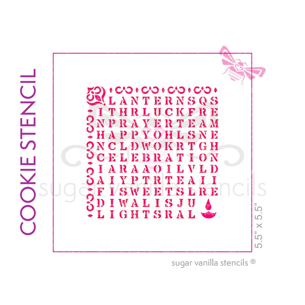 Diwali Wordsearch Cookie Stencil - Mehndi Pattern