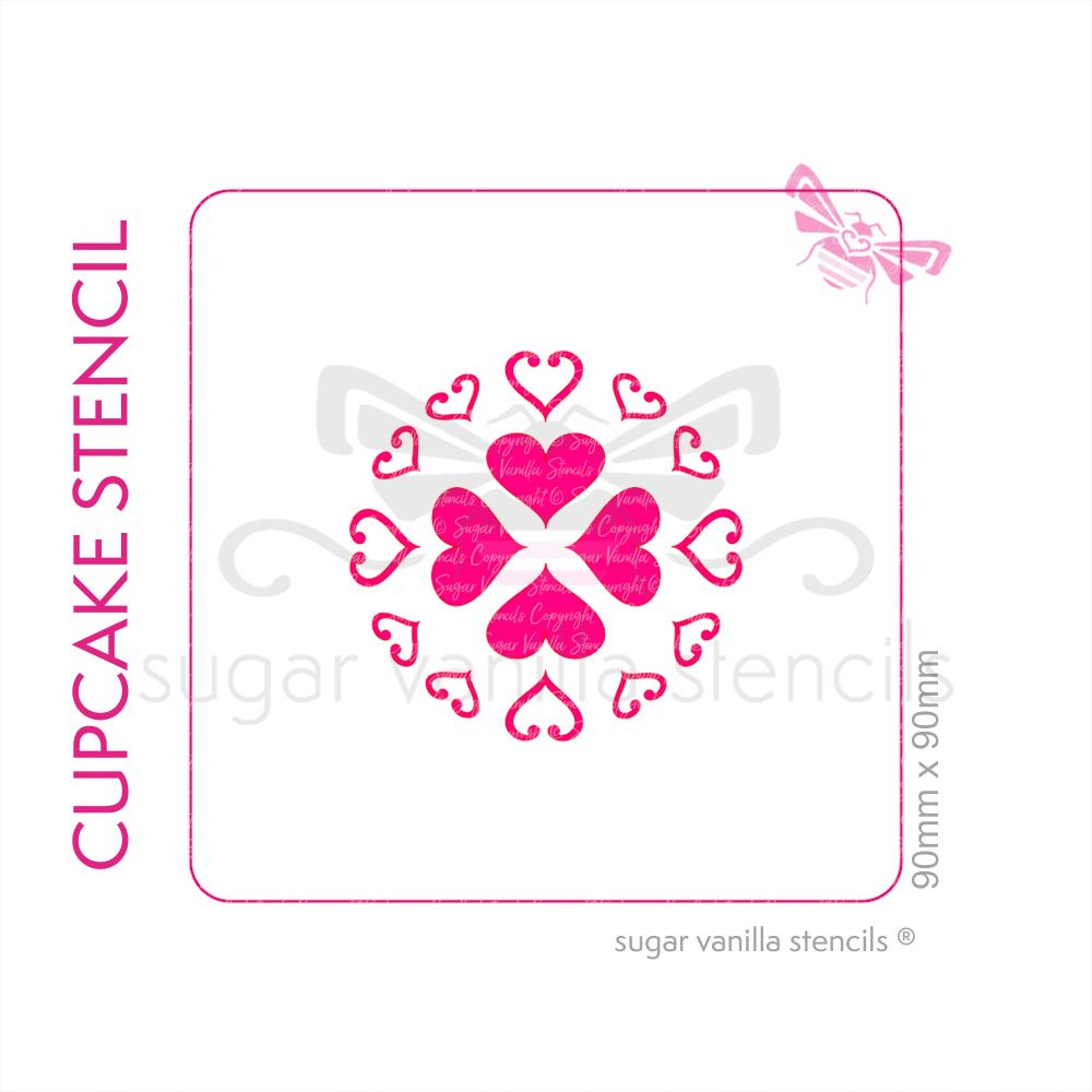 Hearts Circle - Outline - Cupcake Stencil