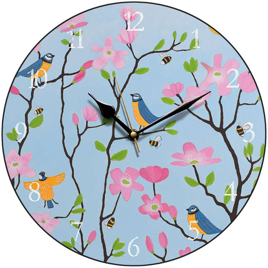 "Bluetits and Blossoms" Colourful Blue Tit  Clock