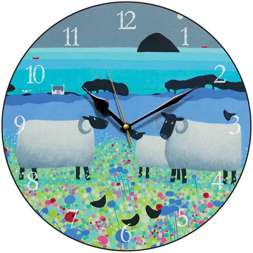 "Fleecies in Flowers" Colourful Black Faced Sheep Clock