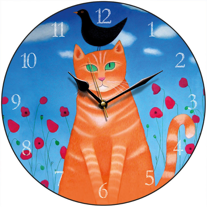 "Burd? Whit Burd?" Colourful Tabby Cat Art Wall Clock