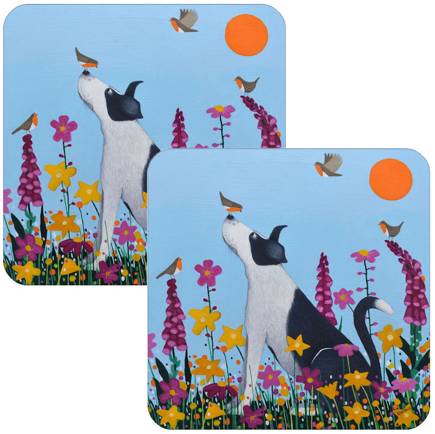 "Bestie to the Birdies" Collie Dog Set of 2 Coasters