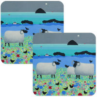 Fleecies in Flowers Black Faced Sheep Set of 2 Coasters