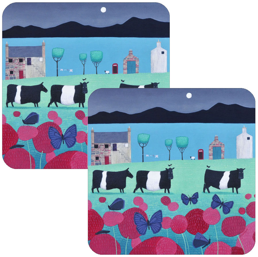 "Flutterbies and Beltie"s Set of 2 Belted Galloway Cow Placemats