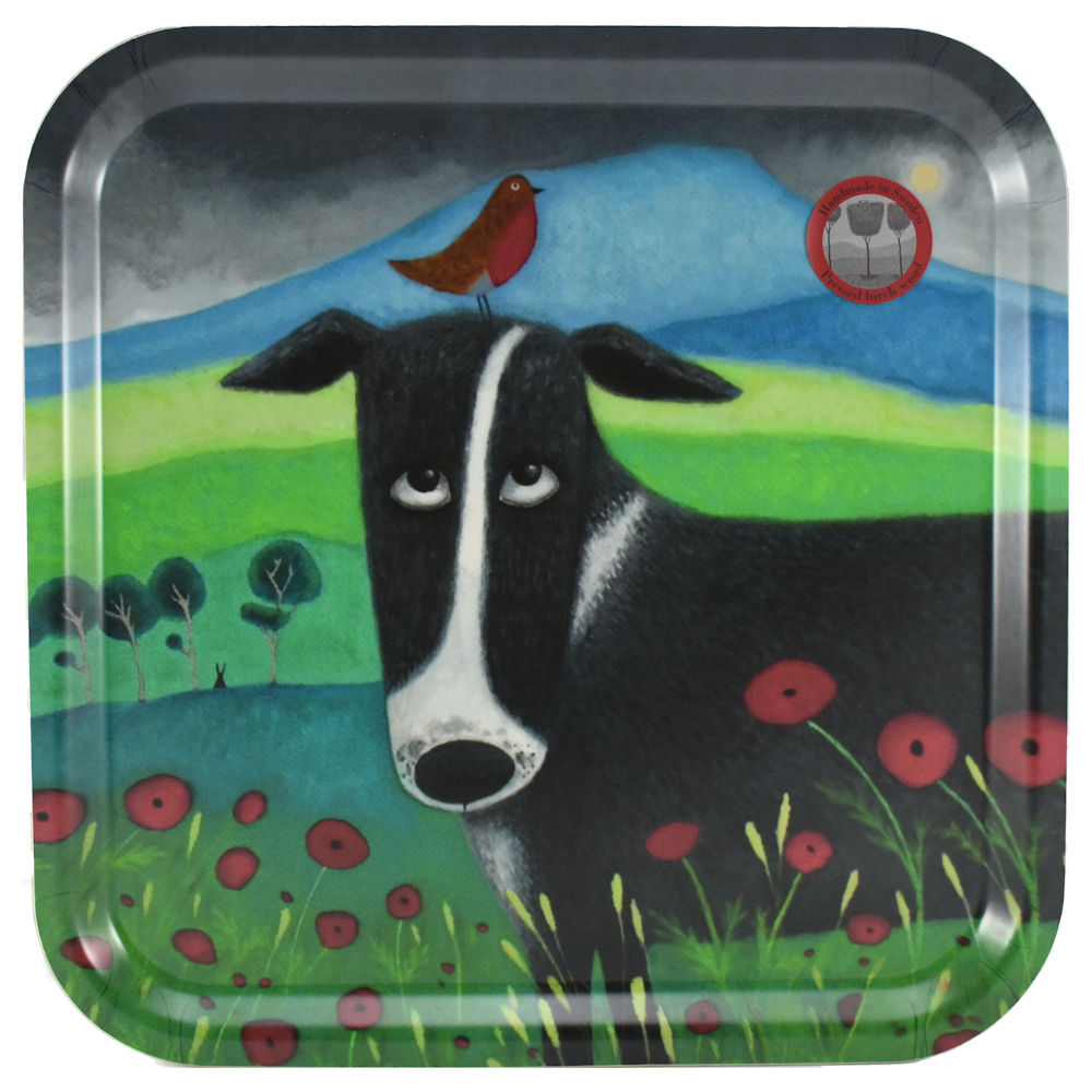 "Burd on the Bonce" Border Collie Dog Pressed Birch Wood Tray