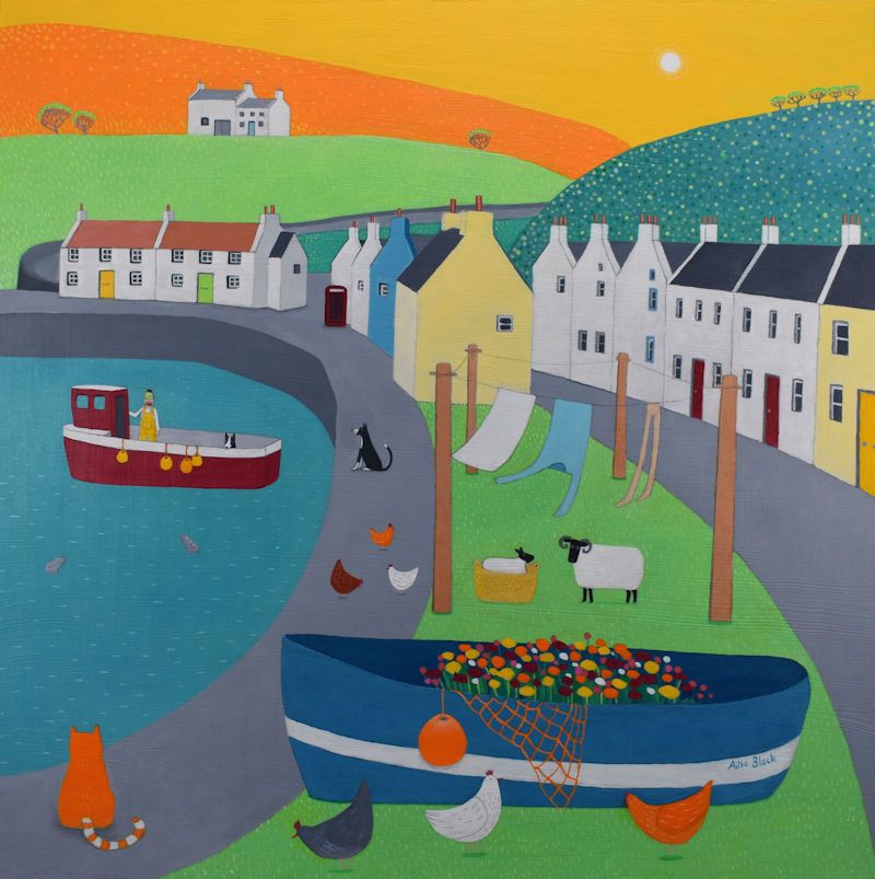 "Setting Off" a large art print of the Aberdeenshire village of Pennan