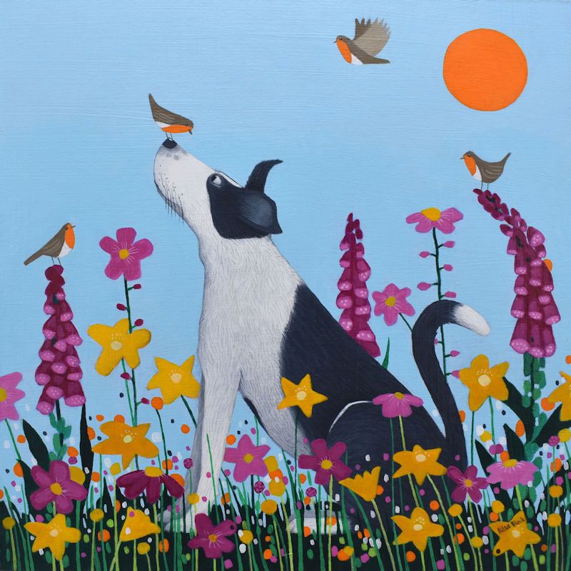 "Bestie to the Birdies" large collie dog and robin print