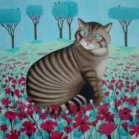 "Wonderful Wildcat" Wildcat in flowers medium print 