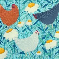 "Chickens" and daisies medium print