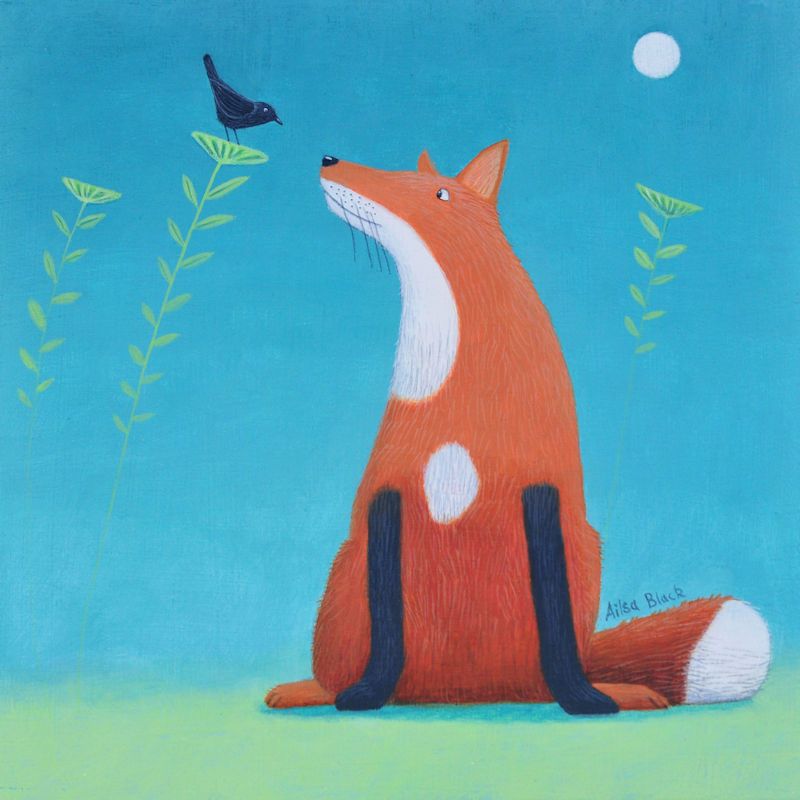 "Foxes Friend" fox and blackbird medium giclee print