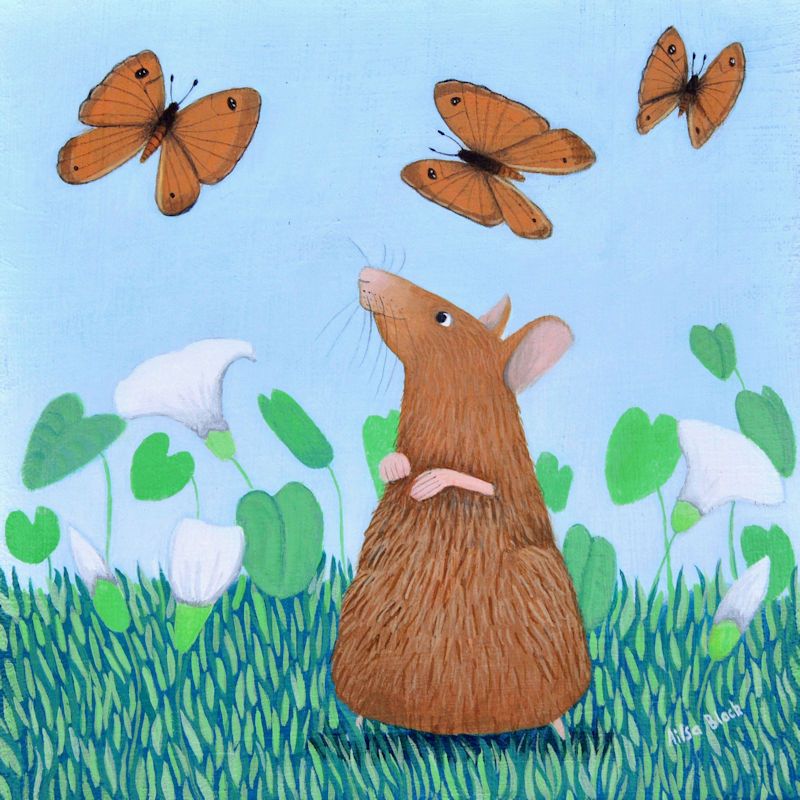 "Mousie Capers" Mouse and Butterflies medium art print