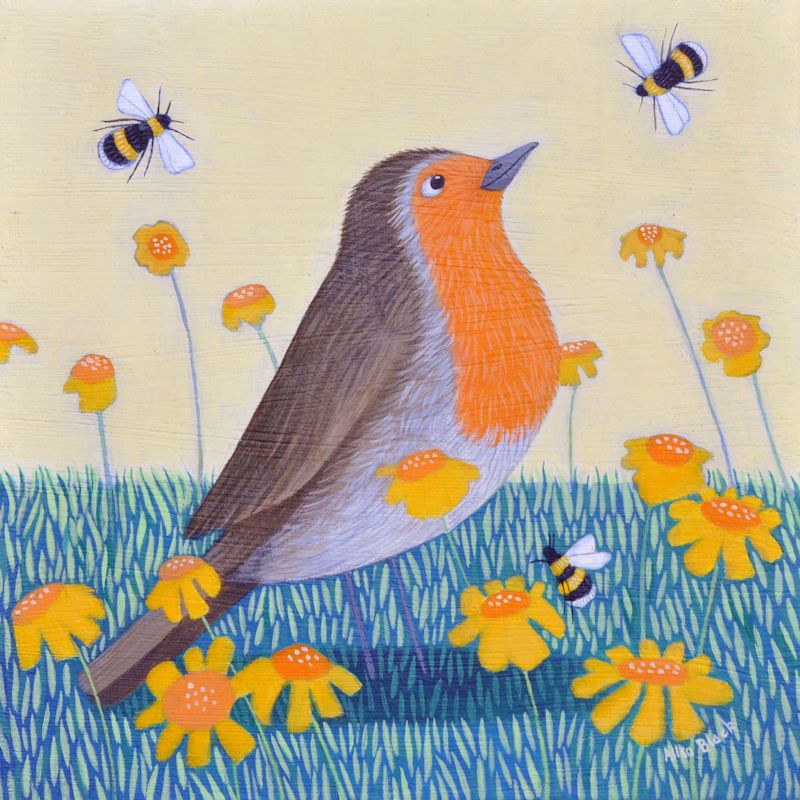 "Deep in Orange" Robin and bumble bees mini prints