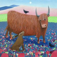 "Hearty Hare" Highland cow and hare mini giclee print