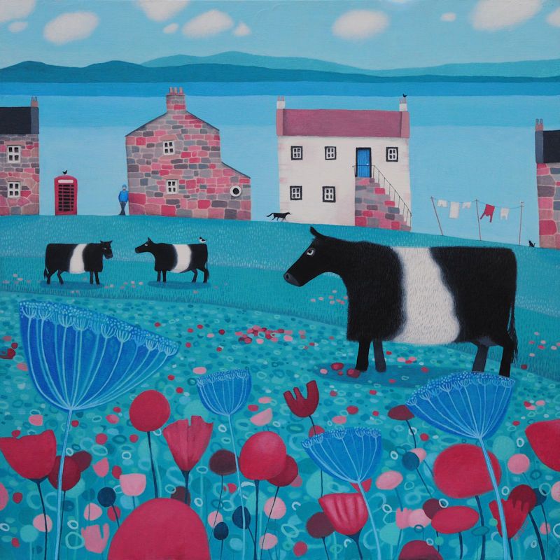 "Mooching and Mooing" Belted Galloway mini giclee Print