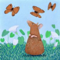 "Mousie Capers" Mouse and butterflies mini print