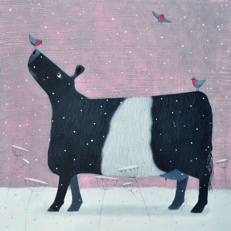"Whispers of Robins" Belted Galloway mini giclee fine art print