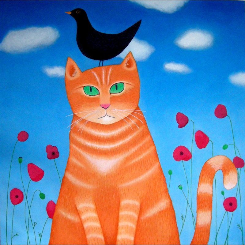 "Burd? Whit Burd?" Orange tabby cat greetings card