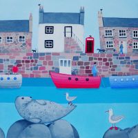 "Good Company" Coastal harbour village scene card