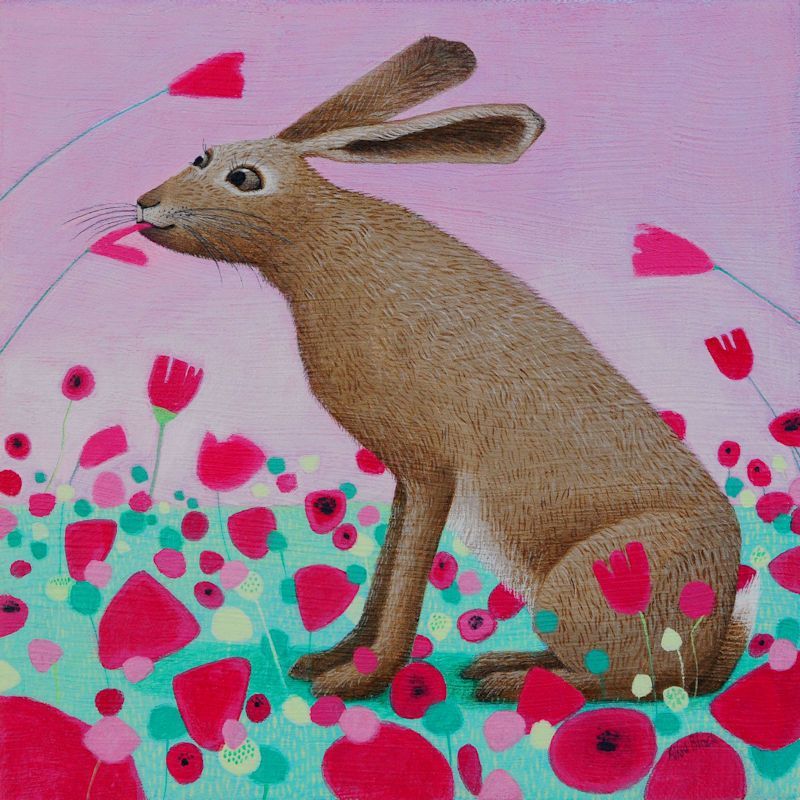 "Hoppity Poppity" Hare and poppies greetings card