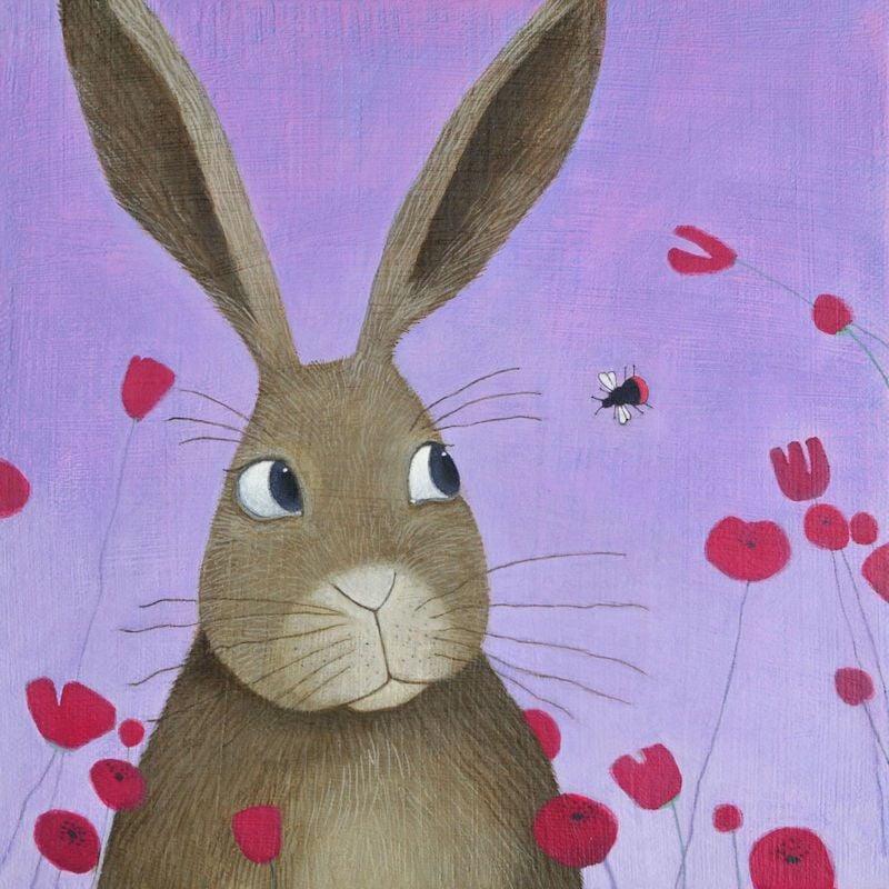 "Flight of the Red Tailed Bee" Card with hare and bee