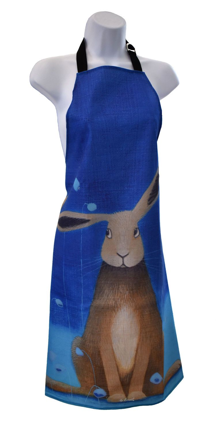 Hare on a Blue background cotton apron